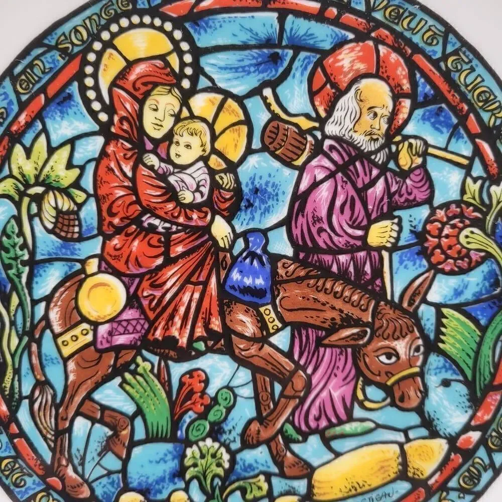 Flight Into Egypt Noel Vitrail Henri D'Arceau Stained Glass Plate Religious